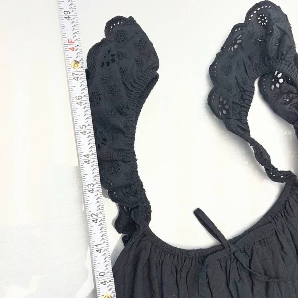 NEW BP Smocked Cotton Sundress Eyelet Strap Tiered Midi Black M - Picture 10 of 14